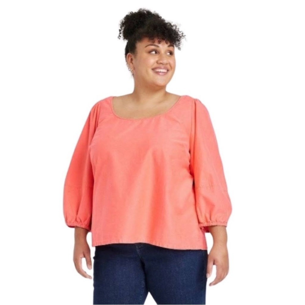 Ava & Viv Washed Orange 3/4 Balloon Sleeve